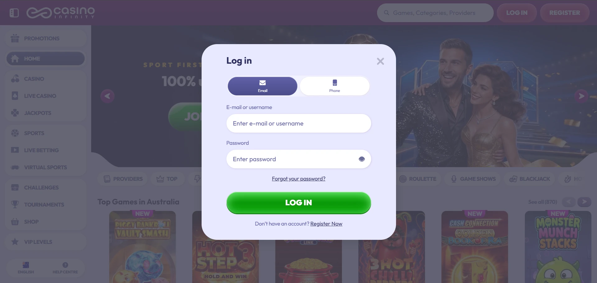 Infinity login form